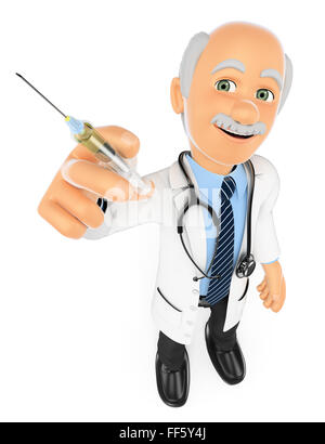3d medical people. Doctor with a syringe. Vaccine concept. Isolated white background. Stock Photo