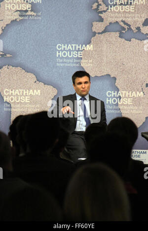 London, UK. 10th February, 2016. Ukrainian foreign minister Pavlo Klimkin speaks at the Chatham House think-tank in London, on the prospects for the Minsk agreement with Russia. Credit:  PACIFIC PRESS/Alamy Live News Stock Photo