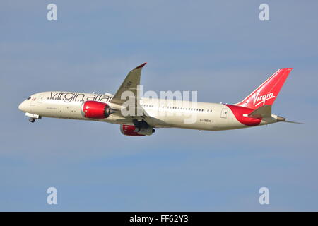 Virgin Atlantic Boeing 787-9 G-VNEW Dreamliner departing from London Heathrow Airport, UK Stock Photo