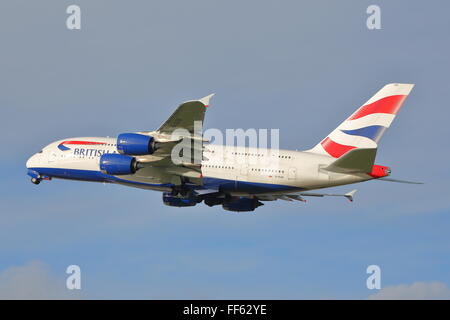British Airways Airbus A380-800 G-XLEG departing from London Heathrow Airport, UK Stock Photo