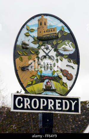 Cropredy village sign, Oxfordshire, England, UK Stock Photo