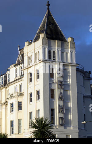 Grand Hotel Torquay Devon,torquay, hotel, coast, post, town, seaside, lamp, pier, quay, lampost, seat,agatha christie grand hotel torquay Stock Photo