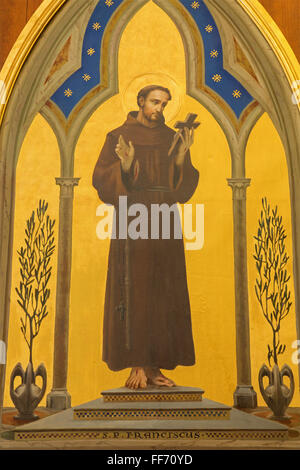 JERUSALEM, ISRAEL - MARCH 4, 2015: The paint of St. Francis of Assisi in Church of Flagellation, by artist Barberis, 20. century Stock Photo