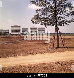 geography / travel,Germany,Bavaria,Munich,district,Neuperlach,satellite town,built: 1967 - 1992,multi-storey building,untilled field in front,circa 1970,part of town,parts of town,residential subdivision,subdivision,tenement,tenements,residential house,residential houses,modern,new house,new building,new houses,new buildings,house building,building site,construction site,historic,historical,Upper Bavaria,Southern Bavaria,Southern Germany,the South of Germany,Germany,Central Europe,Europe,architecture,exterior view,district,,Additional-Rights-Clearences-Not Available Stock Photo