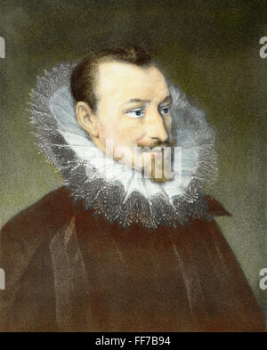 EDMUND SPENSER (1552-1599). /nEnglish poet. Color stipple engraving. Stock Photo