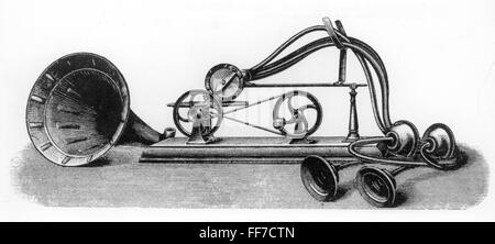 technics, audio engineering, gramophone of Emil Berliner, 1887, Additional-Rights-Clearences-Not Available Stock Photo