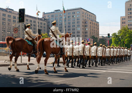 Ceremonial changing of the guard at Palacio de la Moneda in Santiago, Chile. Stock Photo