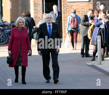 Southampton, Hampshire, UK. 11th February 2016. HRH The Duchess of Cornwall arriving at the Southampton University she is visiting today to collect an honorary degree in recognition of her work on osteoporosis The Duchess of Cornwall has been President of the National Osteoporosis Society (NOS) since 2001 and was the Society's Patron between 1997 and 2001. The NOS works to improve the prevention, diagnosis and treatment of osteoporosis. The Duchess lost both her mother and grandmother to the disease. Credit:  uknip/Alamy Live News Stock Photo