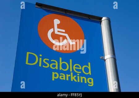 Disabled badge holders signs  in the car park of Tesco supermarket, Edmunton. London, Stock Photo
