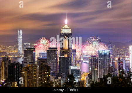 Hong kong city firework for chinese new year Stock Photo