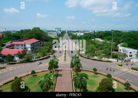 Aerial view of Vientiane from Patuxai Monument, Laos, Southeast Asia Stock Photo