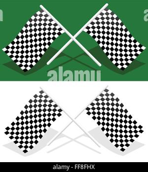 Crossed checkered racing flags with transparent shadows Stock Vector
