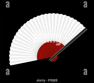 White hand fan on black background. Stock Photo
