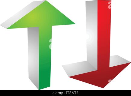 Set of up and down arrows in green and red Stock Vector
