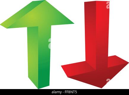 Set of up and down arrows in green and red Stock Vector