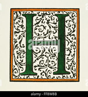 INITIAL 'H', c1600. /nDecorative initial 'H' in a style similar to those initials used by Christophe Plantin and Adam Berg. Woodcut, c1600. Stock Photo