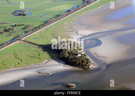 aerial view of Holme Island and Cliff House near Grange-over-Sands in south Cumbria, UK Stock Photo