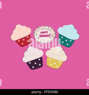 Four Cupcakes  on pink background Stock Vector