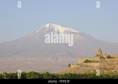 Khor Virap monastery, Armenia, in front of Mount Ararat, Turkey, morning light Stock Photo