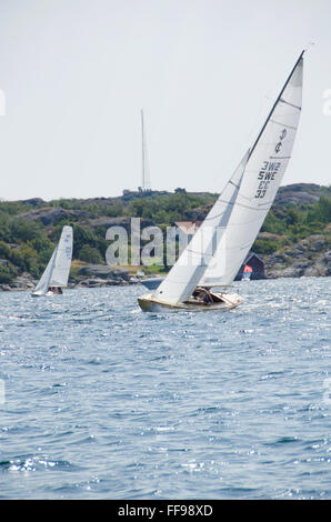 one sail competition on swedish westcoast one lonely boat Stock Photo