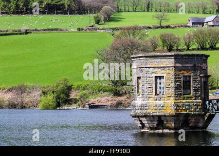 Water tower, Talybont  Reservoir, Talybont,-on-Usk, Powys,  Wales Stock Photo