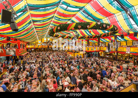 Crowds in the Hippodrom Beer Tent on the Theresienwiese Oktoberfest fair grounds in Munich, Germany. Stock Photo