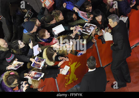 66th International Film Festival in Berlin, Germany, 11 February 2016. Opening gala and film premiere ·Hail Ceasar!·: George Clooney. The film is shown out of competition at the Berlinale. The Berlinale runs from 11 February to 21 February 2016. PHOTO: BERND VON JUTRCZENKA/DPA Stock Photo