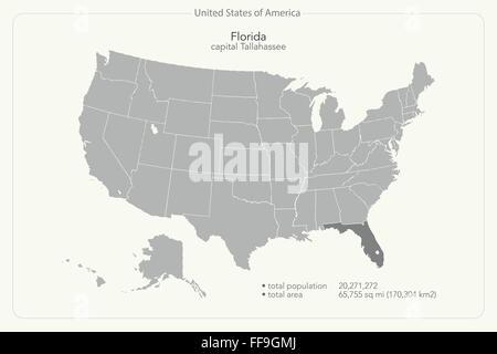 United States of America isolated map and Florida state territory. vector USA political map. geographic banner design Stock Vector