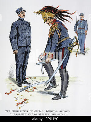 ALFRED DREYFUS (1859-1935). /nFrench army officer. Degradation of Captain Dreyfus after his first trial for treason in 1894. Contemporary pen-and-ink drawing. Stock Photo