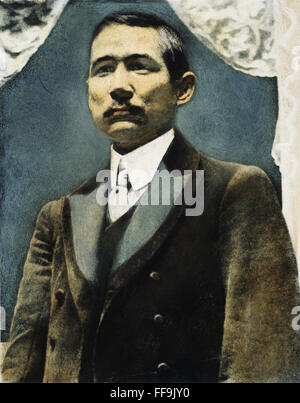 SUN YAT-SEN (1866-1925). /nChinese statesman and revolutionary leader. Oil over a photograph, 19th century. Stock Photo