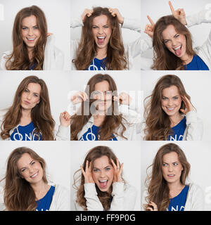 photos of a woman showing various emotions and expressions Stock Photo