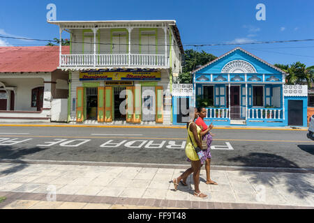 Typical local houses in the old town, Puerto Plata, North Coast, Dominican Republic, Caribbean Stock Photo