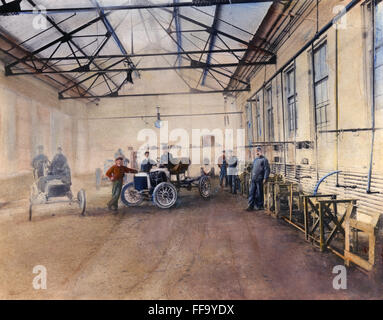 FORD AUTO FACTORY. /nTesting at Henry Ford's Piquette plant c1905. Oil over photograph. Stock Photo