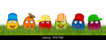 colorful easter eggs with funny faces isolated on white background Stock Photo