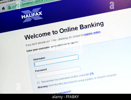 A photograph of the login page on the Halifax online banking web page. Stock Photo