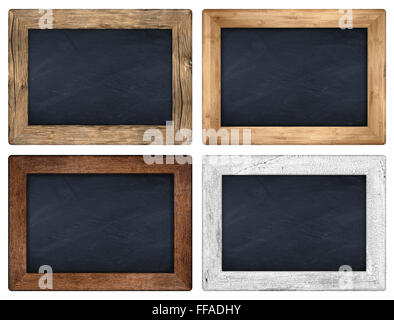 set of various wooden blackboards on white background Stock Photo