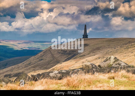 Stoodley Pike memorial folly, standing on the moors at Mankinholes above Todmorden, Calderdale, West Yorkshire, UK Stock Photo