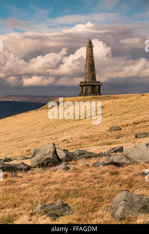 Stoodley Pike memorial folly, standing on the moors at Mankinholes above Todmorden, Calderdale, West Yorkshire, UK Stock Photo