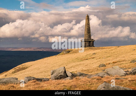 Stoodley Pike memorial folly, standing on the moors at Mankinholes above Todmorden, Calderdale, West Yorkshire, UK Stock Photo