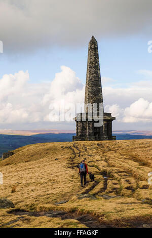 Stoodley Pike memorial folly, standing on the moors at Mankinholes above Todmorden, Calderdale, West Yorkshire, UK Stock Photo