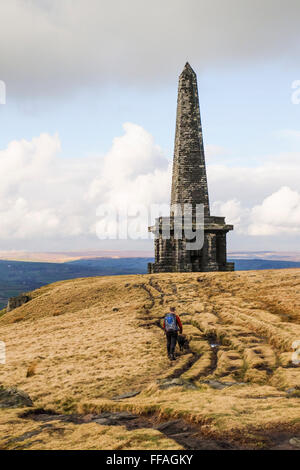 Stoodley Pike memorial folly, standing on the moors at Mankinholes above Todmorden, Calderdale, West Yorkshire, UK Stock Photo