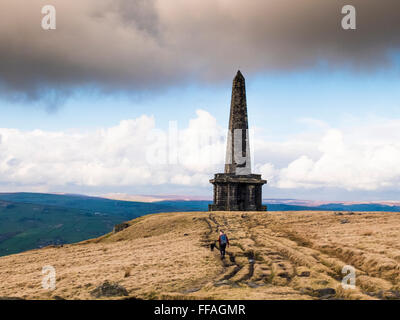 Stoodley Pike memorial folly, standing on the moors at Mankinholes above Todmorden, Calderdale, West Yorkshire, UK Stock Photo