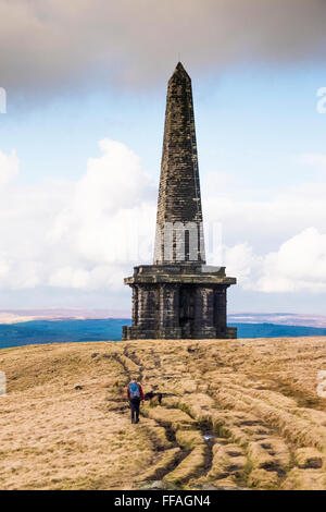 Stoodley Pike memorial folly, standing on the moors at Mankinholes above Todmorden, Calderdale, West Yorkshire, UK Stock Photo