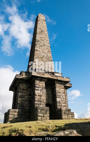 Stoodley Pike memorial folly, standing on the moors at Mankinholes above Todmorden, Calderdale, West Yorkshire, UK Stock Photo