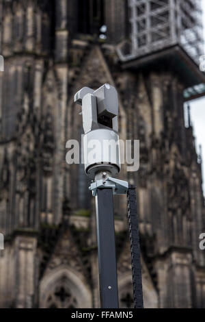 Surveillance video camera during Street carnival parade and party in Cologne, Germany, Stock Photo