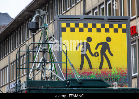 Surveillance video camera during Street carnival parade and party in Cologne, Germany, Stock Photo