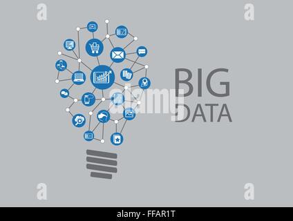 Digital revolution for big data and predictive analytics. Finding new ideas represented by light bulb. Stock Vector