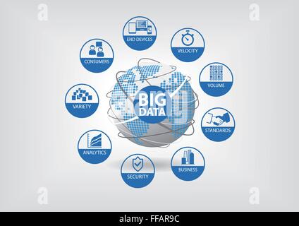 Big data vector illustration in flat design with globe Stock Vector