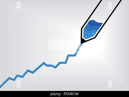 Pen vector illustration drawing a growth curve with blue ink Stock Vector