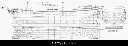 SCHOONER PLANS, 1847. /nLines of the square-topsail coasting schooners ...